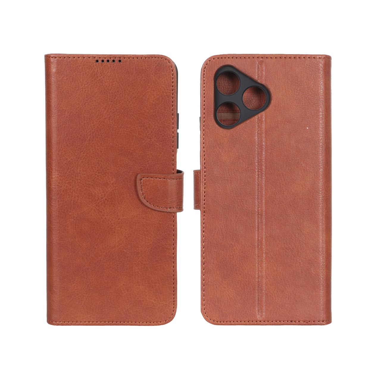 کیف چرمی موبایل مگنتی محافظ لنزدار KRF مدل Realme C53 / C51 / Note 50 - قهوه ای